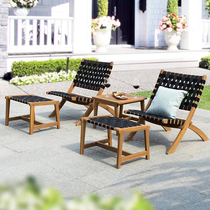 Design Heavy Duty 400lbs Capacity Patio Bistro Piece with Ottomans Outdoor, Onesize, Foldable Reclining Set 5
