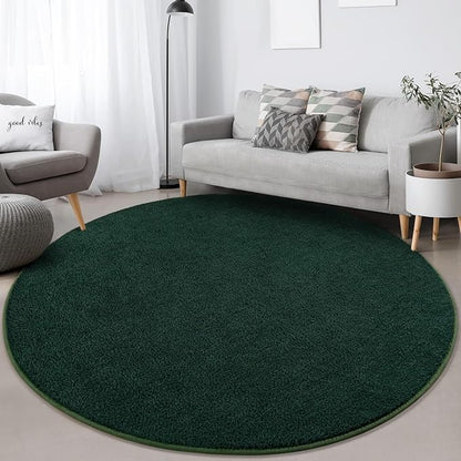 Round Area Rugs for Bedroom Living Room, 5x5 Dark Green Super Soft Comfy Thickened Memory-Foam Indoor Circle Carpet, Modern Aesthetic Minimalist Carpet for Boys Girls Adults Nursery Home Décor