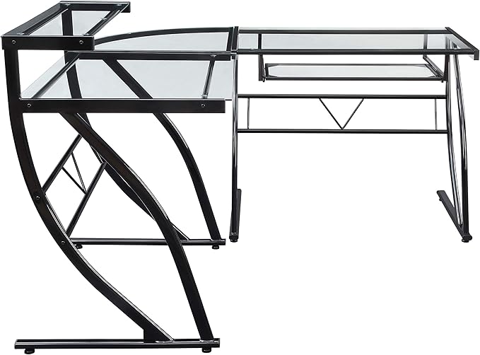 OSP Home Furnishings Constellation L Shaped Home Office Gaming Editing Desk, Black