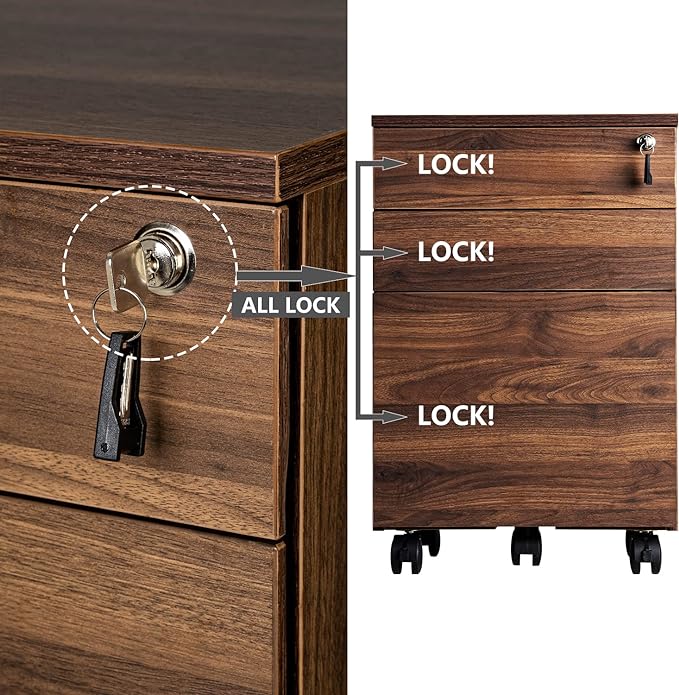 TOPSKY 3 Drawers Wood Mobile File Cabinet Fully Assembled Except Castors (Rustic Brown, 16.3x15.7x24.4)