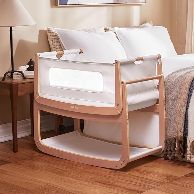 SnuzPod4, Bassinet Bedside Sleeper - Safe and Comfortable Baby Crib and Bed, 3D Breathable Mattress, Fits Bed with Adjustable Max. Height of 28.5”, Machine Washable Mesh Liner (Natural)