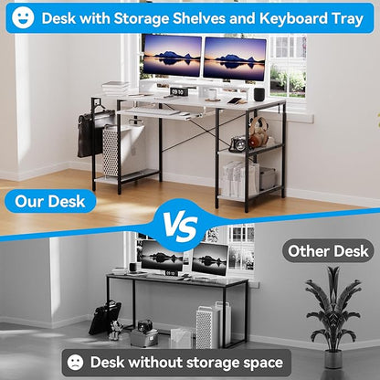 Computer Desk with Keyboard Tray, 55 Inch Music Studio Desk Music Production Desk with Storage Shelves Monitor Stands and 4 Iron Hooks, Desk Workstation Gaming Table for Home Office
