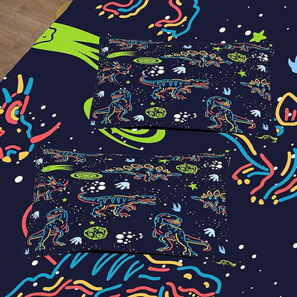 NINENINE Dark Blue Dinosaur Bedding Sets for Kids Boys,Retro Dinosaur Bedding Comforter,Full Size Bedding Sets for Boys Kids, with 1 Comforter 2 Pillowcases…