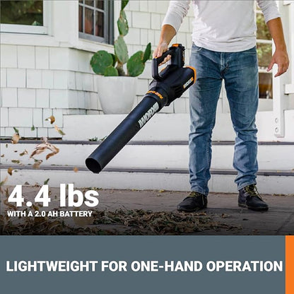 Worx 20V Cordless Leaf Blower WG547, Electric Blower, Powerful Turbine Fan Technology, 2-Speed Control, for One-Hand Operation, PowerShare – 1pc 2.0 Ah Battery and 1pc 0.4 A Charger Included
