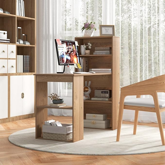 Computer Desk with Shelves, Natural