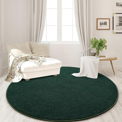 Round Area Rugs for Bedroom Living Room, 5x5 Dark Green Super Soft Comfy Thickened Memory-Foam Indoor Circle Carpet, Modern Aesthetic Minimalist Carpet for Boys Girls Adults Nursery Home Décor