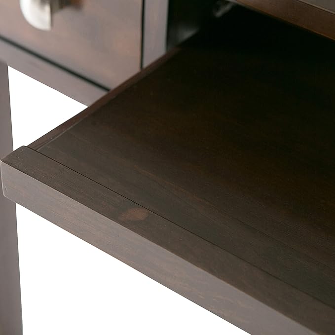 SIMPLIHOME Avalon SOLID WOOD Contemporary 47 Inch Wide Writing Office Desk in Dark Tobacco Brown, For the Office Desk, Writing Table, Workstation and Study Table