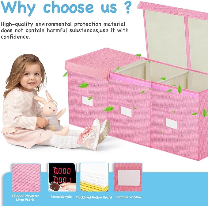 Large Toy Box Chest,Big Toy Storage Organizer,Storage Bins with Lids,Stuffed Animal Storage,Toy Bins for Kids Extra Large,Toddlers,Baby,Girls,Nursery,Living room,playroom(Pink)
