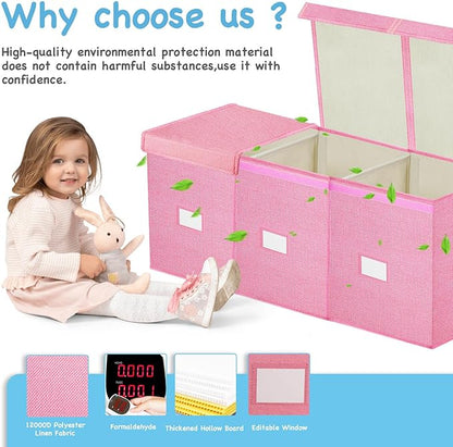 Large Toy Box Chest,Big Toy Storage Organizer,Storage Bins with Lids,Stuffed Animal Storage,Toy Bins for Kids Extra Large,Toddlers,Baby,Girls,Nursery,Living room,playroom(Pink)