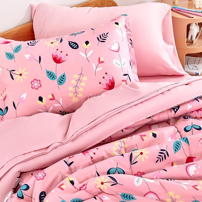 SLEEP ZONE Kids Bedding Full/Queen Comforter Set - Cute Printed for Boys, Girls, Teens, Super Soft, Fade Resistant (Pink Flower, Full/Queen)