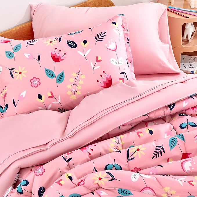 SLEEP ZONE Kids Bedding Twin Comforter Set - Cute Printed for Boys, Girls, Teens, Super Soft, Fade Resistant (Pink Flower, Twin)