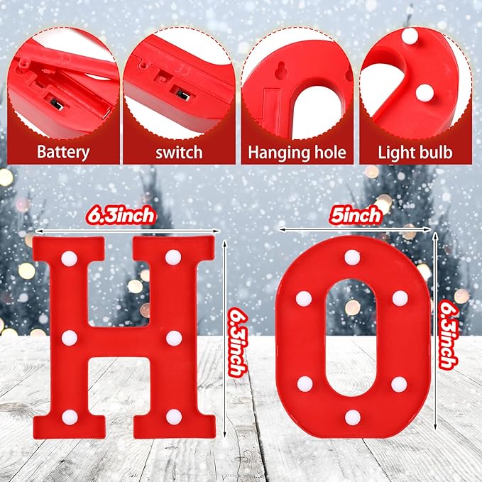 VIHOSE Christmas LED Letter Lights Sign Table Decoration Christmas Light up Letters Battery Powered Letter for Home Bar Christmas Party Bedroom Tabletop Decoration Gift(Ho Ho Ho)