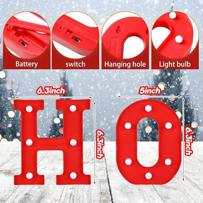 VIHOSE Christmas LED Letter Lights Sign Table Decoration Christmas Light up Letters Battery Powered Letter for Home Bar Christmas Party Bedroom Tabletop Decoration Gift(Ho Ho Ho)
