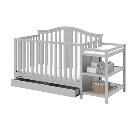 Graco Solano 4-in-1 Convertible Crib and Changer with Drawer (Pebble Gray) – Crib and Changing Table Combo with Drawer, Includes Changing Pad, Converts to Toddler Bed, Daybed and Full-Size Bed