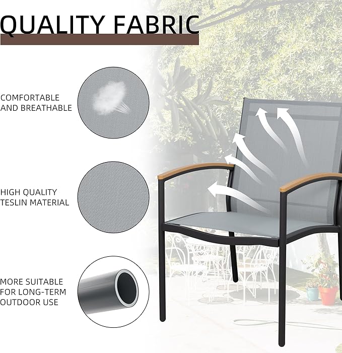 Shintenchi 3 Pieces Outdoor Patio Bistro Sets, Textilene Fabric Small Patio Furniture Set, Front Porch Chairs Conversation Set with Table for Lawn, Garden, Balcony, Poolside (Light Gray)