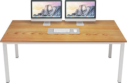 SogesGame Computer Desk, 63 inches Office Desk Computer Table Study Writing Desk Workstation for Home Office, Dining Table Teak White