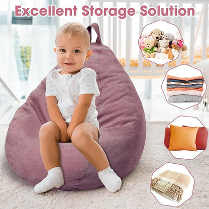 2 Pcs 100L Stuffed Animal Storage Bean Bag Chair Cover (No Filler) for Kids Soft Corduroy Stuffable Bean Bag Zipper for Organizing Children Plush Toys(Dusty Pink)