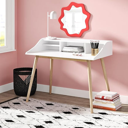 Alton Writing Computer Desk, Laptop PC Workstation, Retro Simple Study Table for Home Office, White