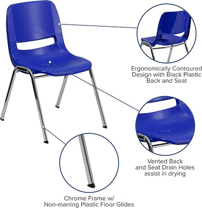 Flash Furniture HERCULES Series 661 lb. Capacity Navy Ergonomic Shell Stack Chair with Chrome Frame and 16'' Seat Height