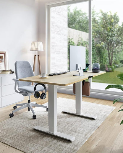Marsail Standing Desk with Drawer, 55x24 Inch Adjustable Height Standing Desk, Electric Stand up Desk, Sit Stand Home Office Desk, Ergonomic Workstation for Home Office Computer Gaming Desk Maple
