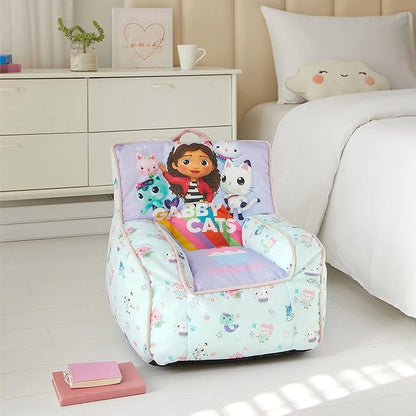 Idea Nuova Gabby's Dollhouse Kids Fabric Bean Bag Chair with Piping & Top Carry Handle, Large