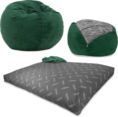 CordaRoy's Chenille Bean Bag - Convertible Bean Bag Chair & Bed - Machine-Washable Chenille Fabric Cover - for Basement, Living Room, Game Room, Dorm & More - Full Size - Rainforest
