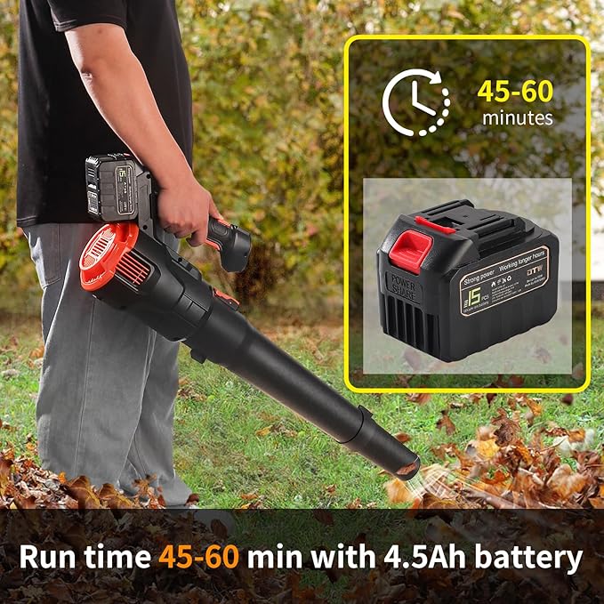 2024 Strong Power Leaf Blower Cordless, 500CFM 120MPH Leaf Blower with Battery and Charger, 20V 4.5Ah Battery Powered with Flat and Round Nozzles, for Lawn Care Yard Porch Driveway Patio Clean Snow