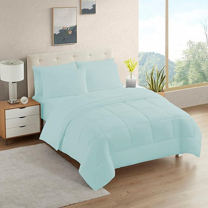 Dorm Room Essentials College Bedding Comforter Set 5 Piece Twin Size Bed in a Bag for College Students Boys and Girls, Twin, Aqua