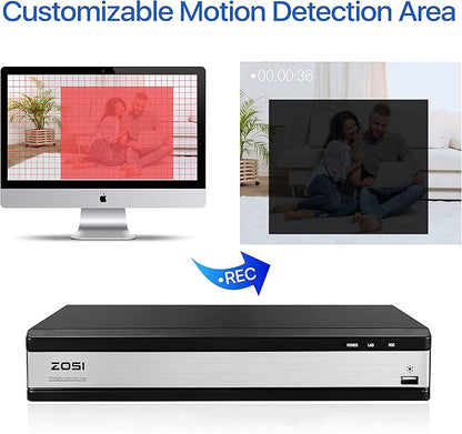 ZOSI 3K Lite H.265+ 16 Channel Video Security DVR Recorder with AI Human/Vehicle Detection,16CH Hybrid 4-in-1 CCTV DVR with 4TB HDD for Home Surveillance Camera System,Remote Access,24/7 Recording
