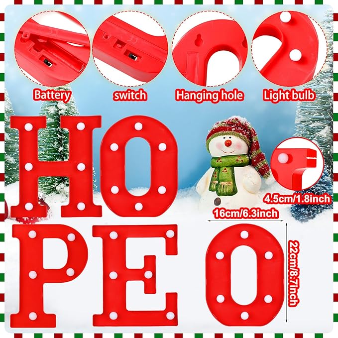 VIHOSE Christmas LED Letter Lights Sign Table Decoration Christmas Light up Letters Battery Powered Letter for Home Bar Christmas Party Bedroom Tabletop Decoration Gift (Hope)