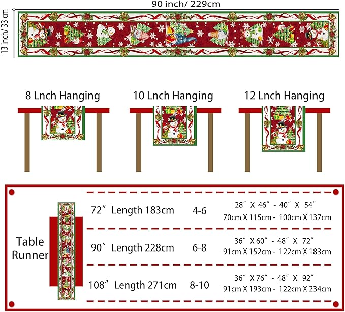 Christmas Table Runner 90 Inch Snowflake Buffalo Plaid Table Runner Christmas Theme Holiday Xmax Snowman Gnome Christmas Table Runner Decor for Kitchen Dining Table Home Party Decorations