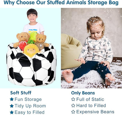 Lukeight Stuffed Animal Storage Bean Bag Chair Cover for Kids, Soccer Zipper Beanbag Chair Cover for Organizing Toddler & Kids' Rooms Plush Toys (Soccer Velvet, XX-Large)
