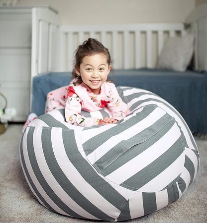 WEKAPO Stuffed Animal Storage Bean Bag Chair Cover for Kids | Stuffable Zipper Beanbag for Organizing Children Plush Toys Large Premium Cotton Canvas (Gray, X-Large)