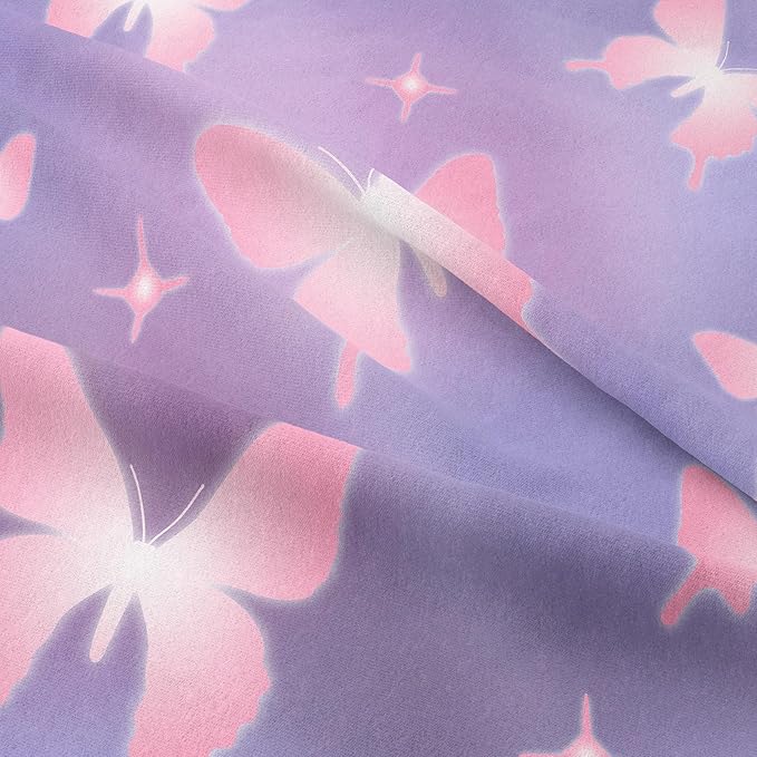 Tailor Shop Butterfly Comforter Sets King Size,Purple Pink Butterfly Bedding Sets for Girls Kids Teens with 2 Pillowcase…