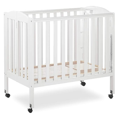 3 in 1 Portable Folding Stationary Side Crib in White, Greenguard Gold Certified, Safety Wheel with Locking Casters, Convertible, 3 Mattress Heights