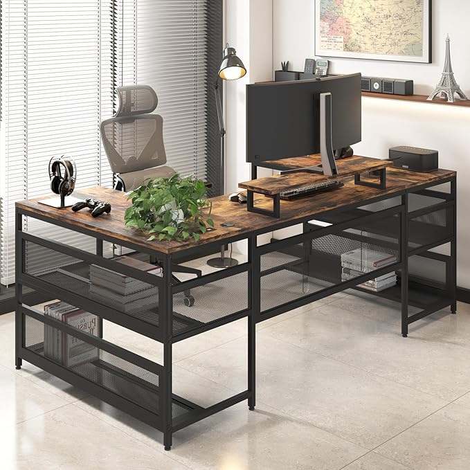 NicBex Laik-DW-00008-DX Desks, 82" W x 43" D x 35" H, Brown
