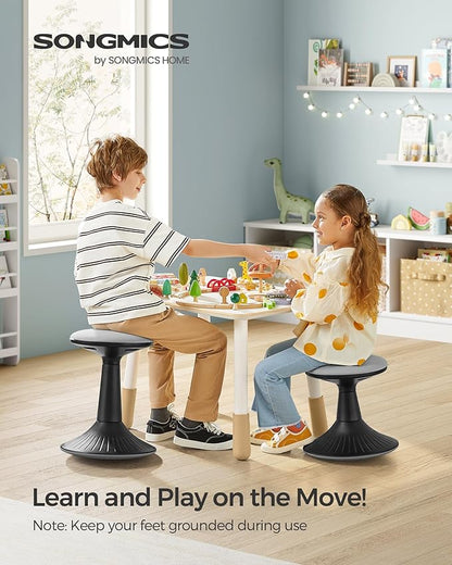 SONGMICS Kids Wobble Chair, Wiggle Stool for Kids Ages 8-12, Comfortable 60D Foam Seat, Breathable Fabric, Anti-Slip Base, 18.1-Inch High, Tool-Free Assembly, Ink Black and Dove Gray UOSC010B01