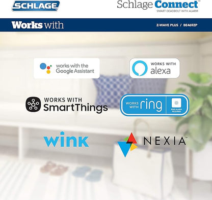 SCHLAGE BE469ZP CAM 625 Connect Smart Deadbolt With Alarm Inbuilt Camelot Trim In Bright Chrome