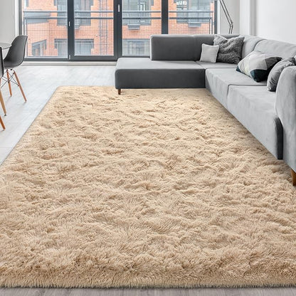 Super Soft Fluffy Shaggy Rugs for Living Room Bedroom, Fuzzy Plush Area Rugs for Girls Kids Room Nursery Home Decor, Furry Dorm Rug Cute Non-Slip Indoor Floor Carpet 6x9 Feet, Beige