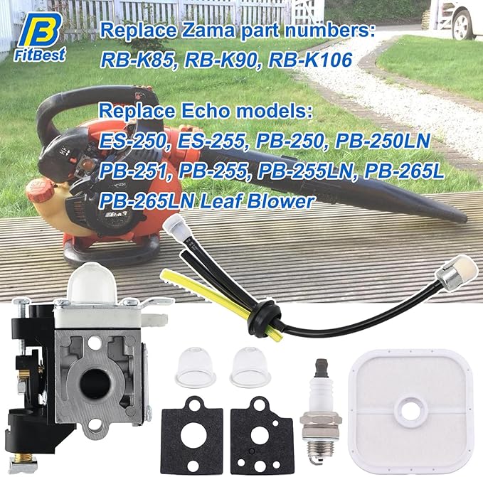 FitBest Carburetor RB-K90 with Repower Maintenance Kit for Echo PB-251 PB-255 PB-255LN ES-255 Blowers A021001350 A021001351 A021001352 carb
