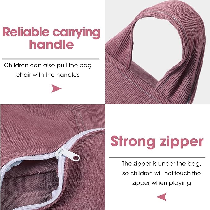 2 Pcs 100L Stuffed Animal Storage Bean Bag Chair Cover (No Filler) for Kids Soft Corduroy Stuffable Bean Bag Zipper for Organizing Children Plush Toys(Dusty Pink)