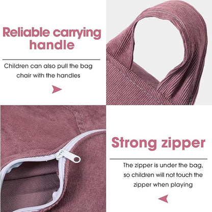 2 Pcs 100L Stuffed Animal Storage Bean Bag Chair Cover (No Filler) for Kids Soft Corduroy Stuffable Bean Bag Zipper for Organizing Children Plush Toys(Dusty Pink)