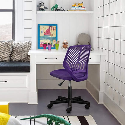 Yaheetech Students Cute Desk Chair Low-Back Armless Study Chair w/Lumbar Support Adjustable Swivel Chair in Home Bedroom School, Purple