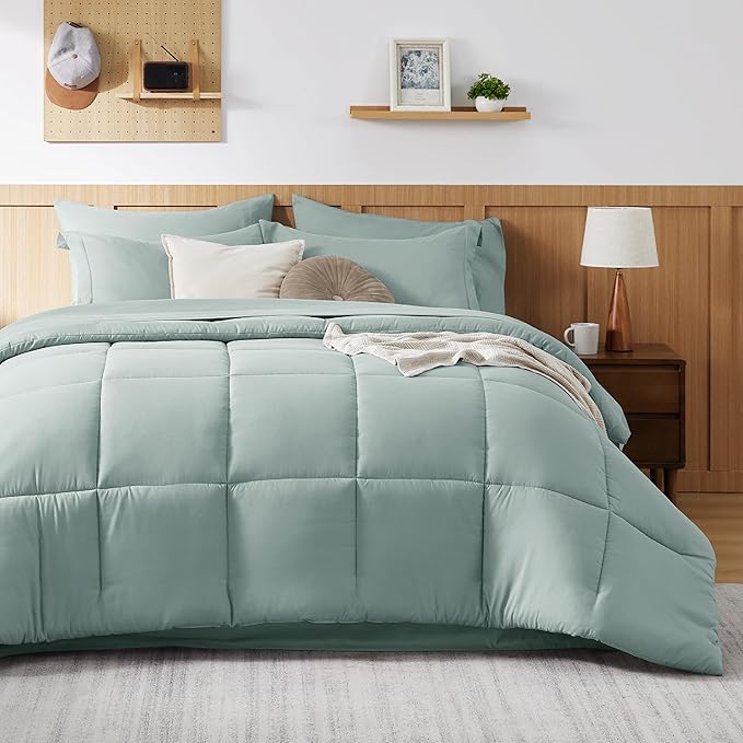 Bedsure Sage Green Twin XL Comforter Set - 5 Pieces Solid Twin XL Bed in a Bag for College, Twin XL Bed Set Sage Green with Comforters, Sheets, Pillowcase & Sham, Extra Long Twin Comforter Set