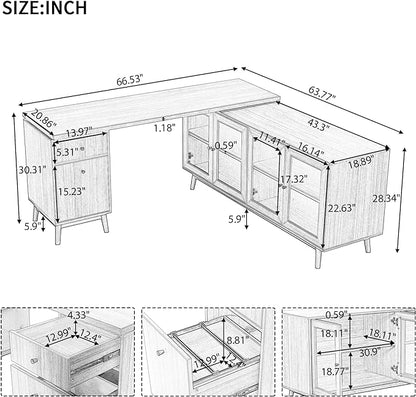 NicBex Laik-DW-00033-DX Desks, 66.53" W x 63.77" D x 30.31" H, Teak