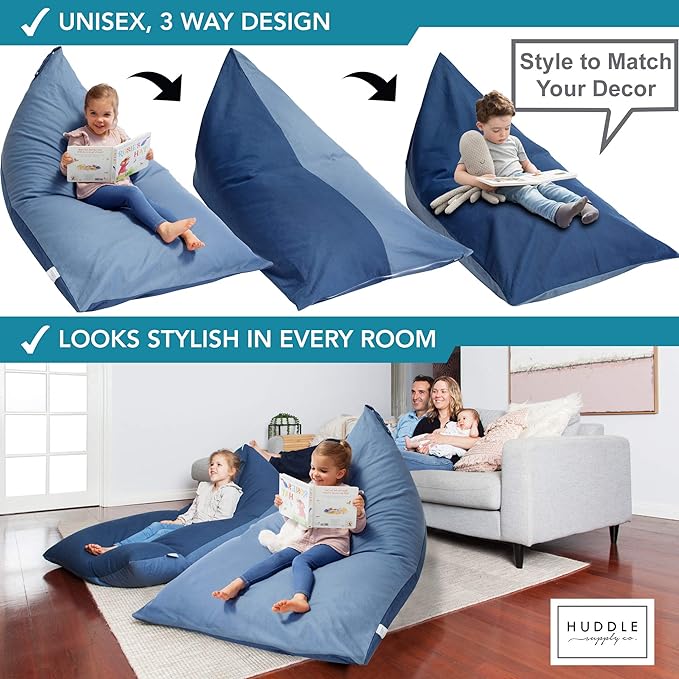 Stuffed Animal Bean Bag Storage - Machine Washable Bean Bag Chair for Kids - Extra Large Cover for Stuffing with Plush Toys, Pillows, Soft Items - Stuffed Animal Holder for Boys & Girls - Blue Denim