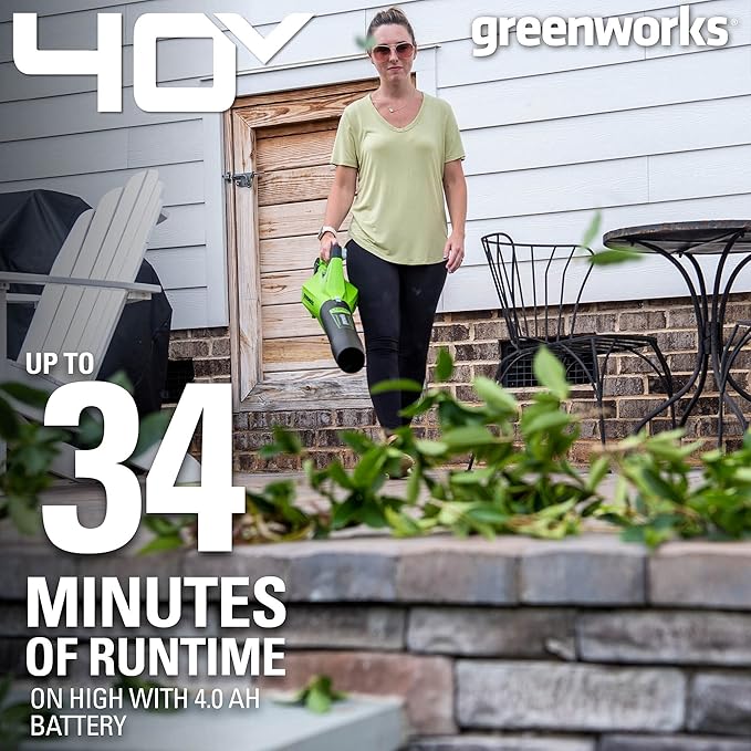 Greenworks 40V (120 MPH / 450 CFM) Axial Blower, 4.0Ah USB Battery (USB Hub) and Charger Included