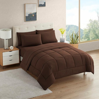 Dorm Room Essentials College Bedding Comforter Set 5 Piece Twin Size Bed in a Bag for College Students Boys and Girls, Twin, Chocolate Brown