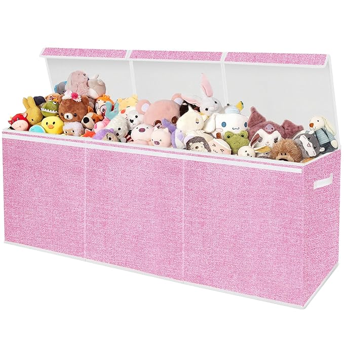 Extra Large Toy Box for Kids,Collapsible Toys Storage Chest Boxes Organizers with Dividers for Boys,Girls,Closet,Nursery,Playroom 35.8"x12.6"x16"(Dark Pink)