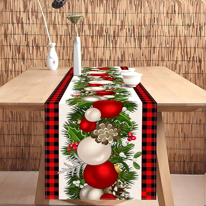 Nepnuser Black and Red Buffalo Check Plaid Christmas Table Runner 108 Inches Long Seasonal Winter Xmas Party Decoration Holiday Home Kitchen Dining Room Decor
